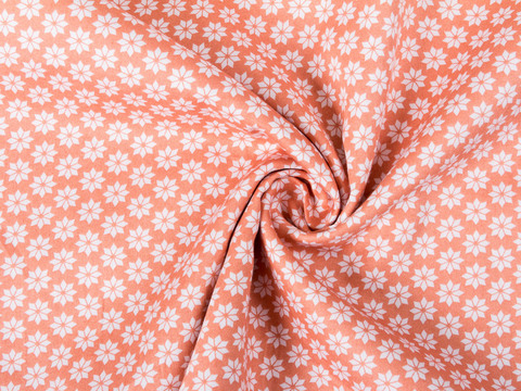 Оранжевая ткань с белыми ромашками хлопок