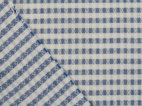 Хлопковая ткань добби синего цвета в мелкую белую клетку