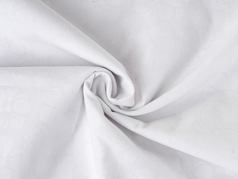 Лёгкая белая ткань с цветочным орнаментом из полиэстера и хлопка