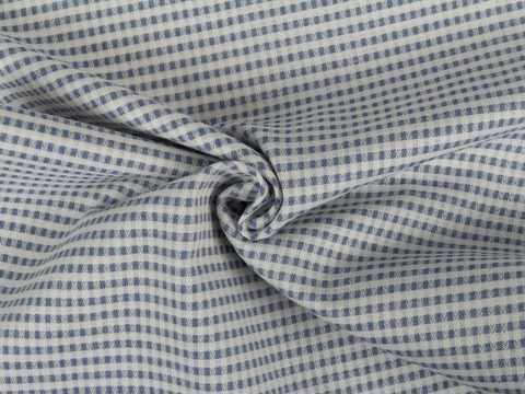 Хлопковая ткань добби синего цвета в мелкую белую клетку