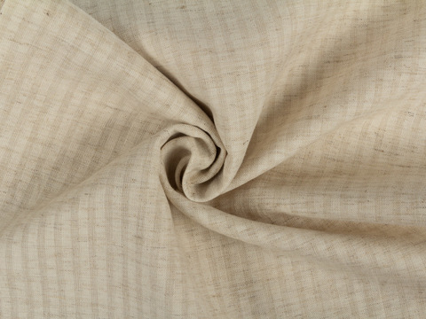 Ткань в узкую бежевую полоску из хлопка вискозы и льна