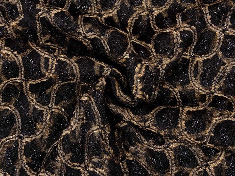 Кружевной гипюр ГОЛД из полиэстера - коричневый