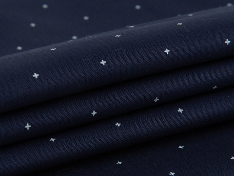 Темно-синяя ткань в белый горошек хлопок