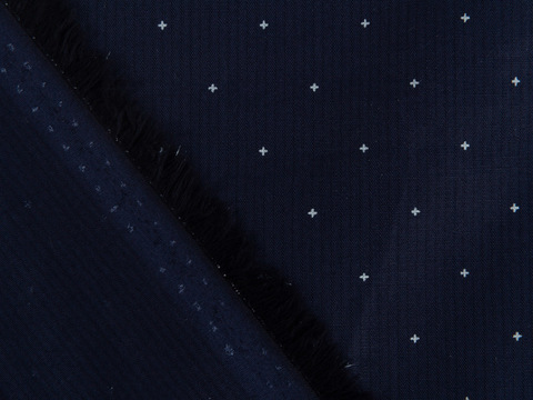 Темно-синяя ткань в белый горошек хлопок