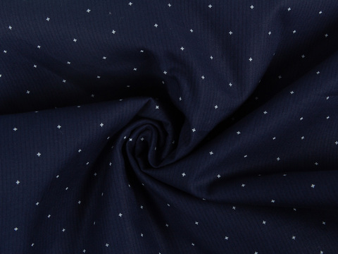 Темно-синяя ткань в белый горошек хлопок