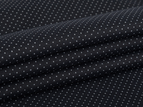 Тёмно-синяя ткань в мелкий белый горох из хлопка и полиэстера