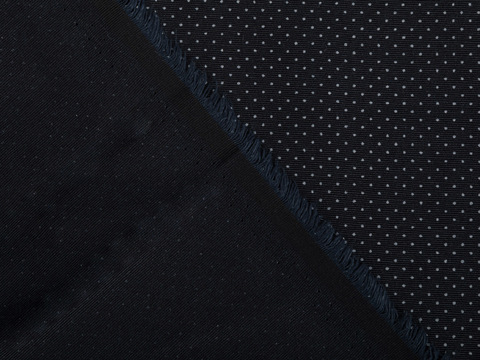 Тёмно-синяя ткань в мелкий белый горох из хлопка и полиэстера