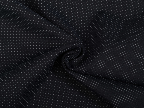 Тёмно-синяя ткань в мелкий белый горох из хлопка и полиэстера