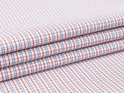 Белая ткань KOOLTEX в мелкую красно-голубую клетку из полиэстера и хлопка