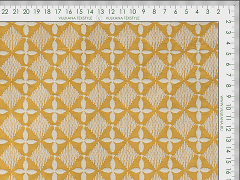 Хлопковая ткань цвета спелого манго с вышитым узором