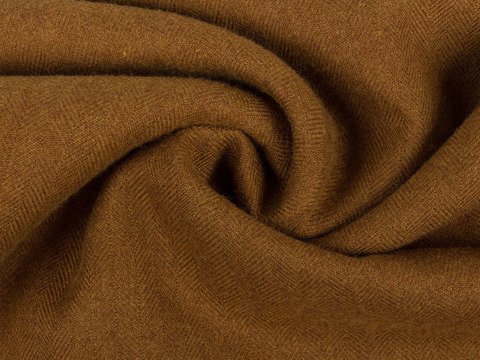 Однотонная плотная ткань тёмно-горчичного цвета из полиэстера и вискозы