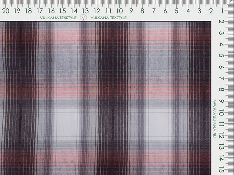 Белая ткань в коричнево-розовую клетку из полиэстера и хлопка