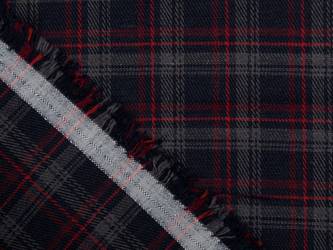 Синяя ткань в красно-серую клетку из полиэстера и хлопка