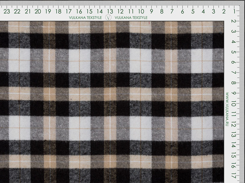 Ткань в крупную чёрно-бежевую клетку буффало из полиэстера и хлопка