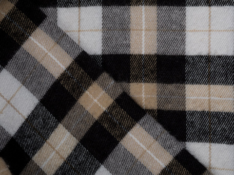 Ткань в крупную чёрно-бежевую клетку буффало из полиэстера и хлопка
