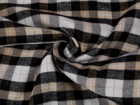 Ткань в крупную чёрно-бежевую клетку буффало из полиэстера и хлопка