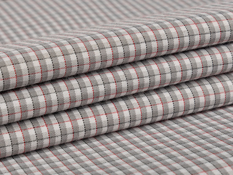 Ткань KOOLTEX в серую клетку с красно-чёрными нитями из полиэстера и хлопка