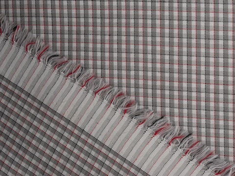 Ткань KOOLTEX в серую клетку с красно-чёрными нитями из полиэстера и хлопка