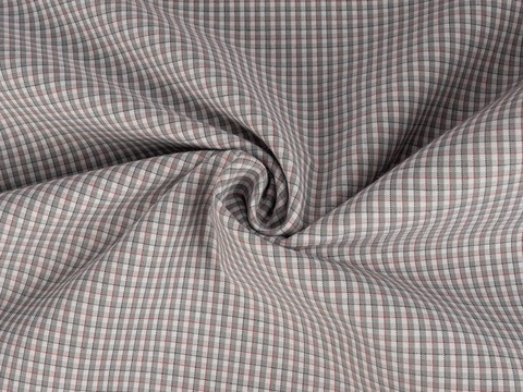 Ткань KOOLTEX в серую клетку с красно-чёрными нитями из полиэстера и хлопка