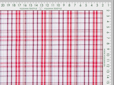 Белая ткань в красно-бордовую клетку из полиэстера и хлопка