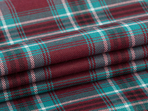 Фланель ХУНГАМА из поликоттона - бордовый-зеленый