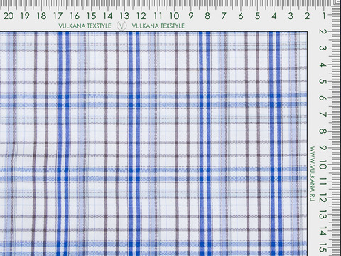 Белая ткань в мелкую сине-серую клетку из полиэстера и хлопка