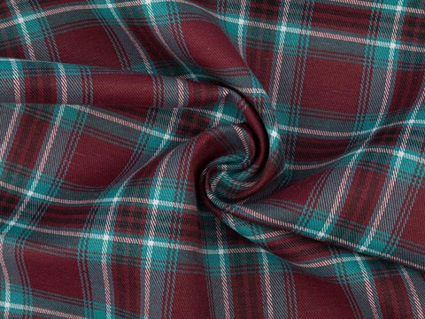 Фланель ХУНГАМА из поликоттона - бордовый-зеленый