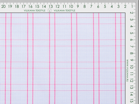 Бело-голубая ткань в среднюю розовую клетку из полиэстера и хлопка