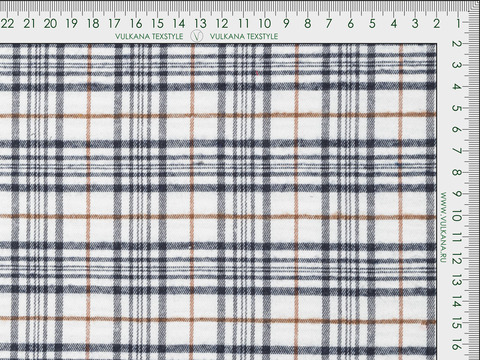 Белая ткань в чёрно-коричневую клетку из полиэстера и хлопка