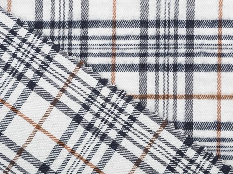 Белая ткань в чёрно-коричневую клетку из полиэстера и хлопка