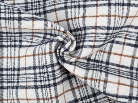 Белая ткань в чёрно-коричневую клетку из полиэстера и хлопка