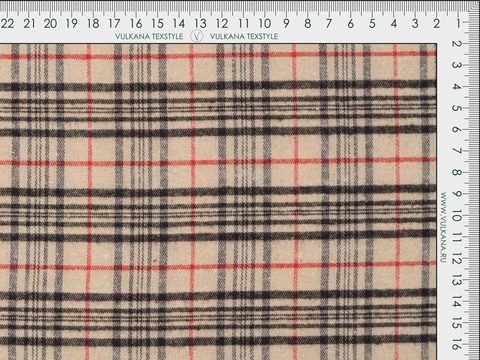 Бежевая ткань в чёрно-красную клетку из полиэстера и хлопка
