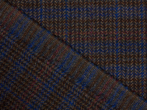 Коричнево-синий твид ёлочка из полиэстера и вискозы