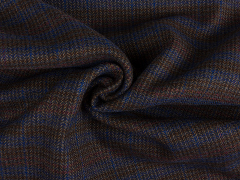 Коричнево-синий твид ёлочка из полиэстера и вискозы