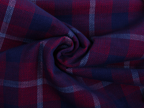 Вельвет красного цвета в сине-белую клетку из хлопка