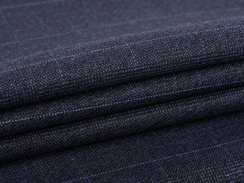 Сине-серый твид в голубую клетку из полиэстера вискозы и лайкры