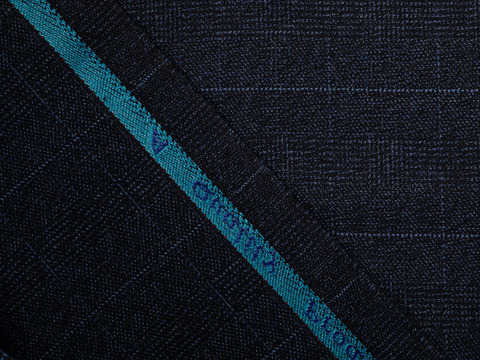 Сине-серый твид в голубую клетку из полиэстера вискозы и лайкры