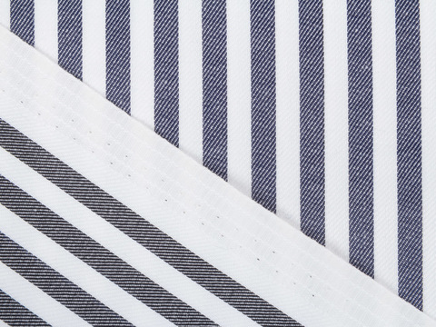 Двусторонняя ткань с черной и синей сторонами в белую полоску из полиэстера и хлопка