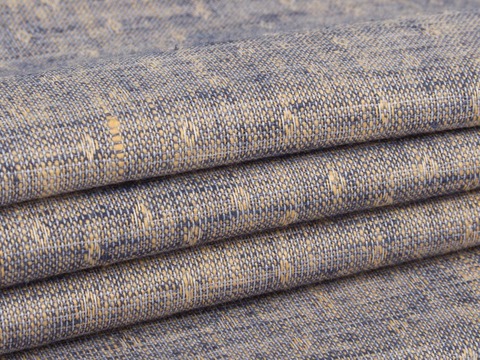 Ткань добби мягкого бежево-синего цвета из полиэстера и хлопка