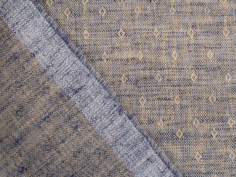 Ткань добби мягкого бежево-синего цвета из полиэстера и хлопка