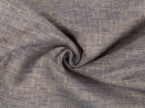 Ткань добби мягкого бежево-синего цвета из полиэстера и хлопка