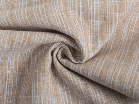 Светло-бежевая ткань в белую полоску из хлопка и полиэстера