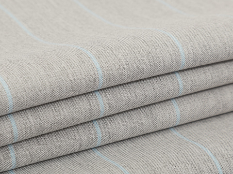 Серая ткань в узкую голубую полоску из полиэстера вискозы и лайкры