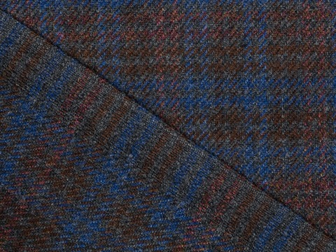 Серый твид в коричнево-сине-красную клетку из полиэстера и вискозы