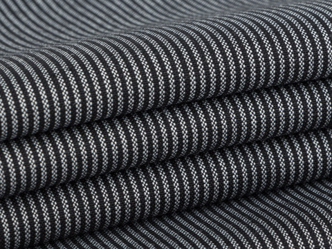 Костюмная ткань в чёрно-белую узкую полоску из полиэстера вискозы и лайкры