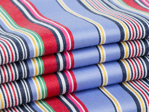 Сатин стрейч в полоску РАЛЬФ из поликоттона - голубой-мульти