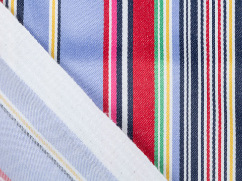 Сатин стрейч в полоску РАЛЬФ из поликоттона - голубой-мульти