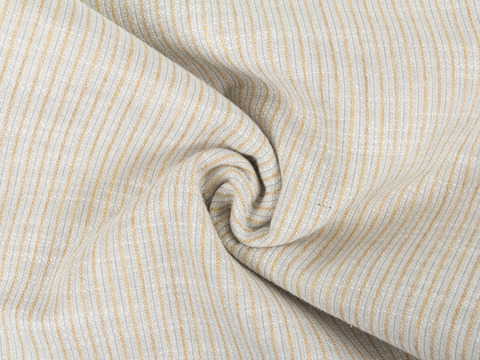 Бежевая ткань в тонкую серую полоску из полиэстера и хлопка