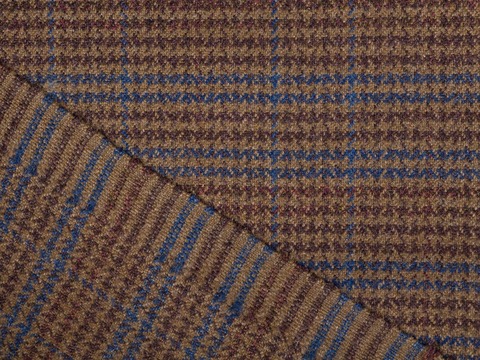 Коричневый твид в крупную синюю клетку из полиэстера и вискозы