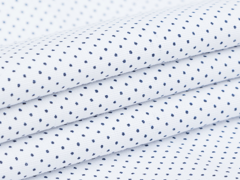 Белая ткань в мелкий синий горох полиэстер с вискозой